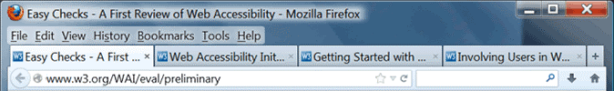 Firefox browser med fuld titel i titelbjælken og delvise titler i fanerne
