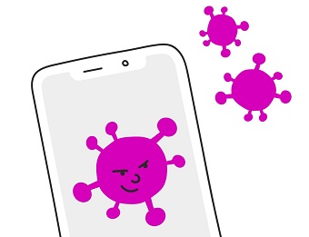 Illustration af virus på telefon
