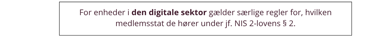 For enheder i den digitale sektor gælder særlige regler for, hvilken medlemsstat de hører under jf. NIS 2-lovens § 2.