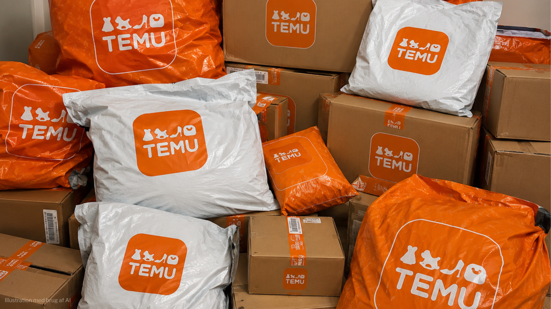 Billede der viser en masse pakker fra online butikken TEMU