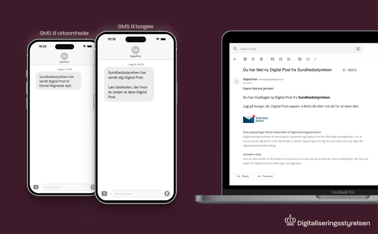 Illustration af sms og e-mail uden klikbare links