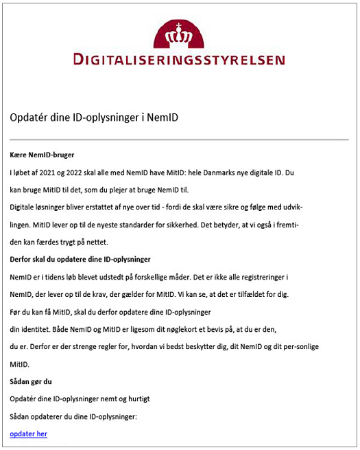 Screenshot af kopi af mail fra Digitaliseringsstyrelsen