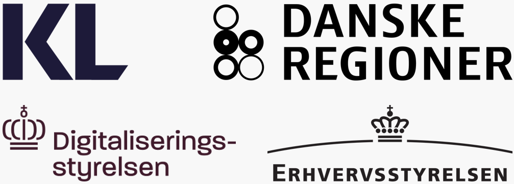 Logoer fra KL, Danske Regioner, Digitaliseringsstyrelsen og Erhvervsstyrelsen