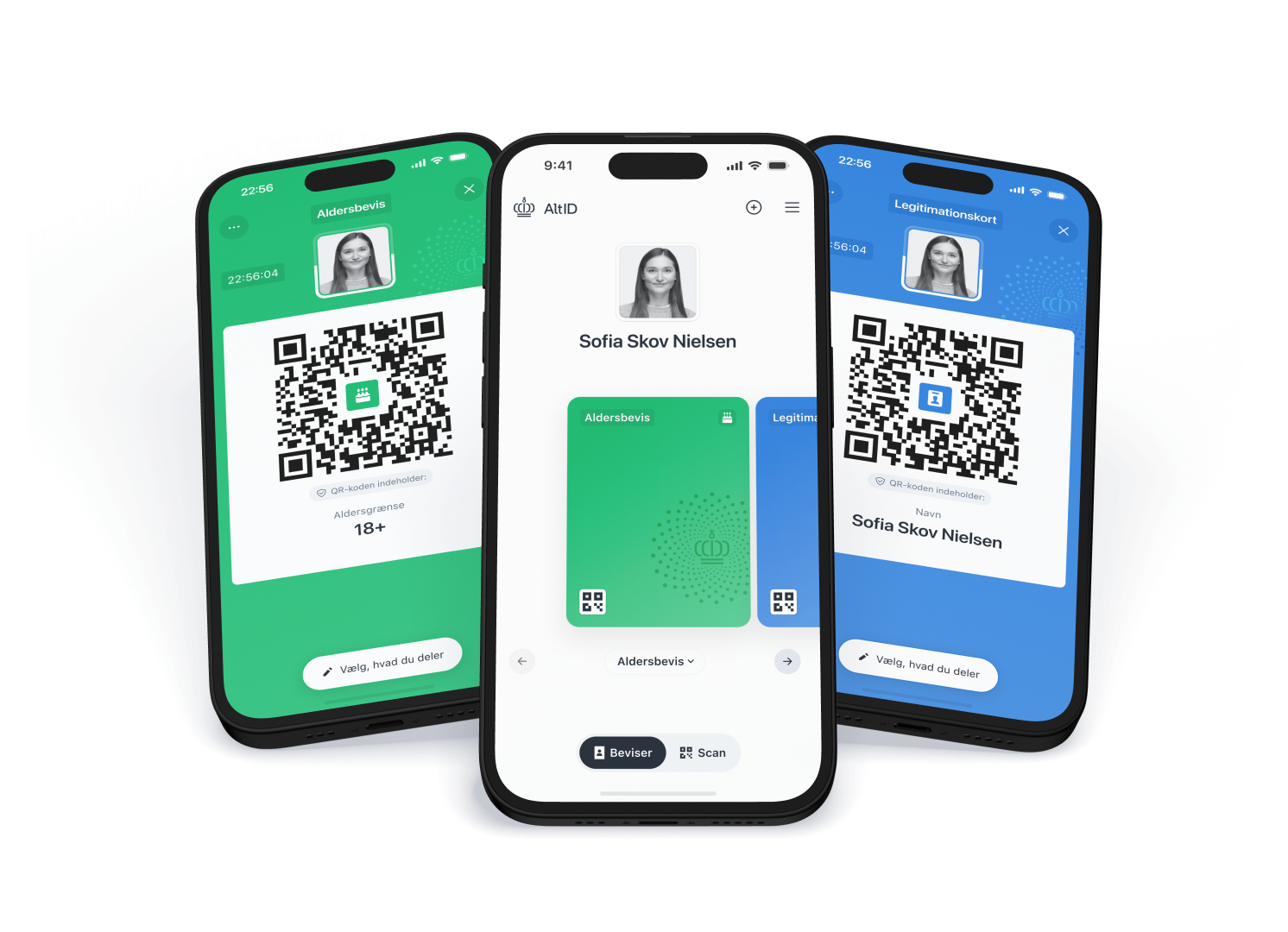 Tre mobiler med QR-koder